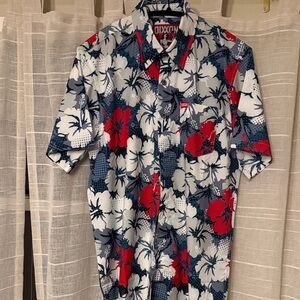 DIXXON Men's Casual Floral Shirt - Red, Blue, White